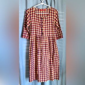 Pyne and Smith Clothiers xs Linen dress in Pink-red/Blue/tan dress